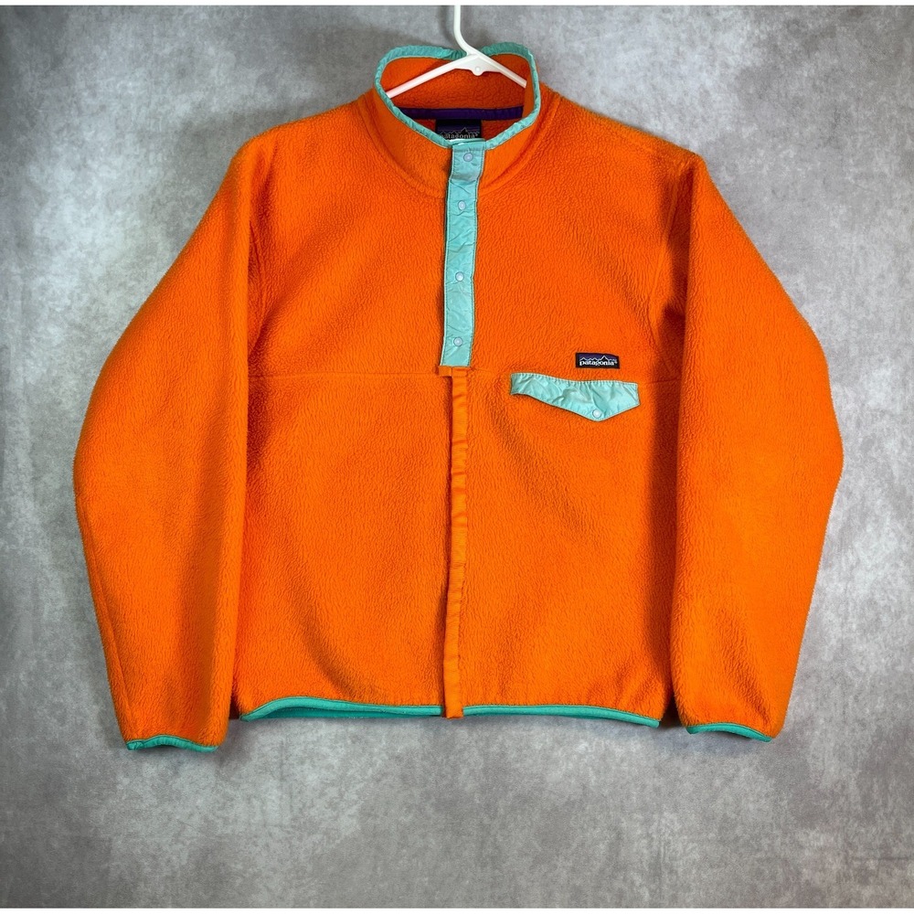 VTG 80s Patagonia Synchilla Snap T Fleece Jacket Mens Medium Orange Hiking USA